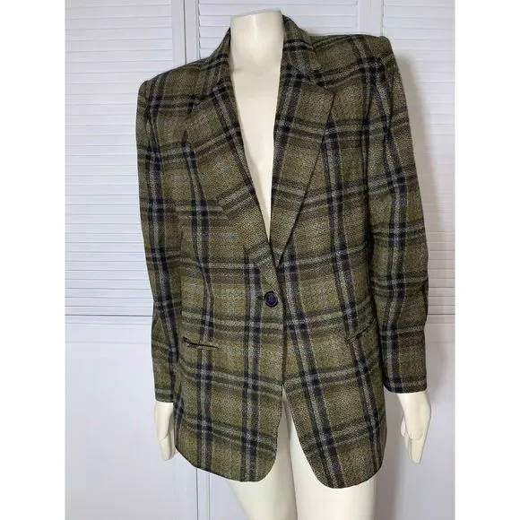 Vintage Plaid Wool Oversized Blazer Size 14 - Picture 1 of 11